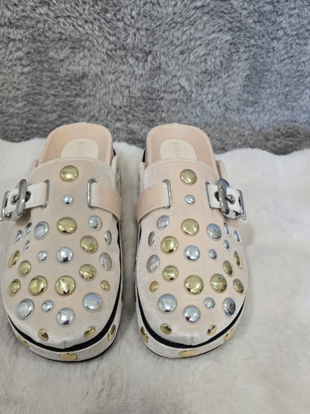 Gianni Bini Nude Slip-On Mules with Mixed Metal Studs - Picture 7 of 8